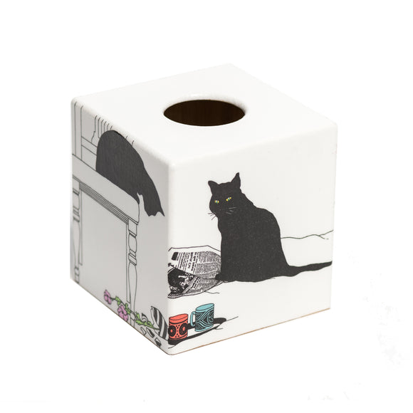 Black Cat Sooty Tissue Box Cover - Handmade