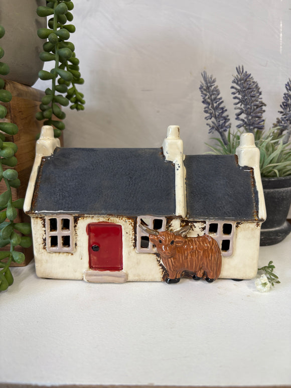Village Pottery Highland Cow Croft House