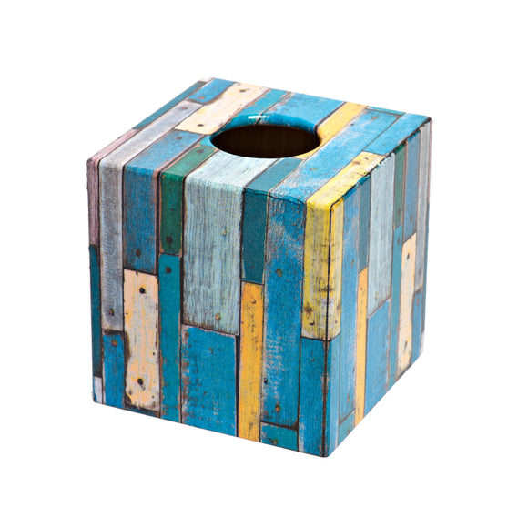 Vintage Blue Wood Tissue Box Cover - Handmade