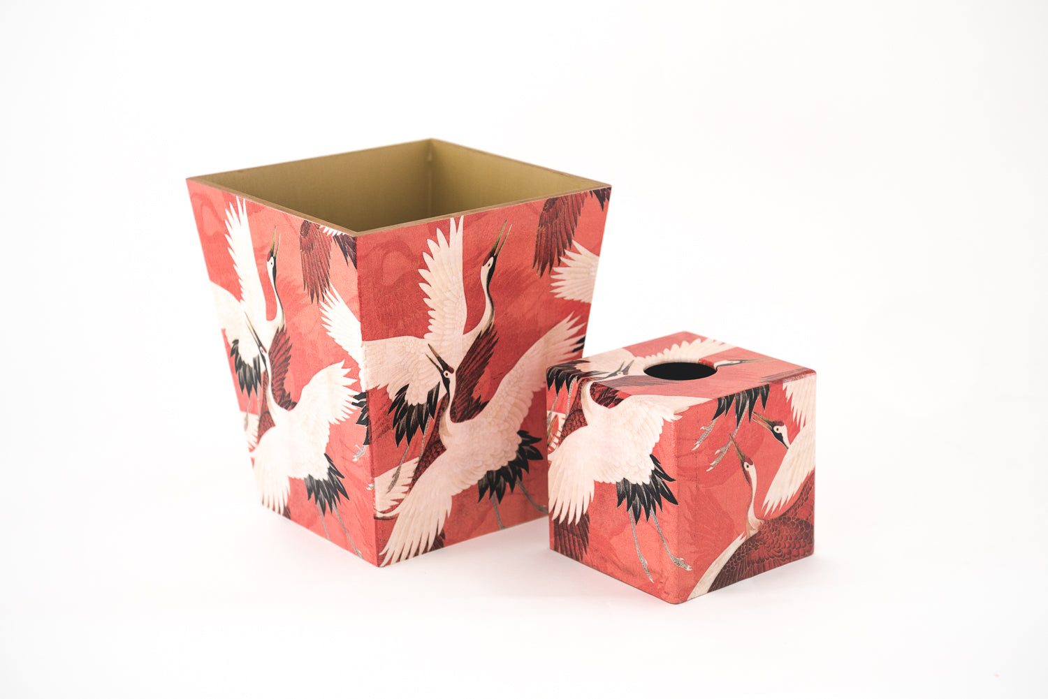 Tissue Box Cover wooden Red Crane