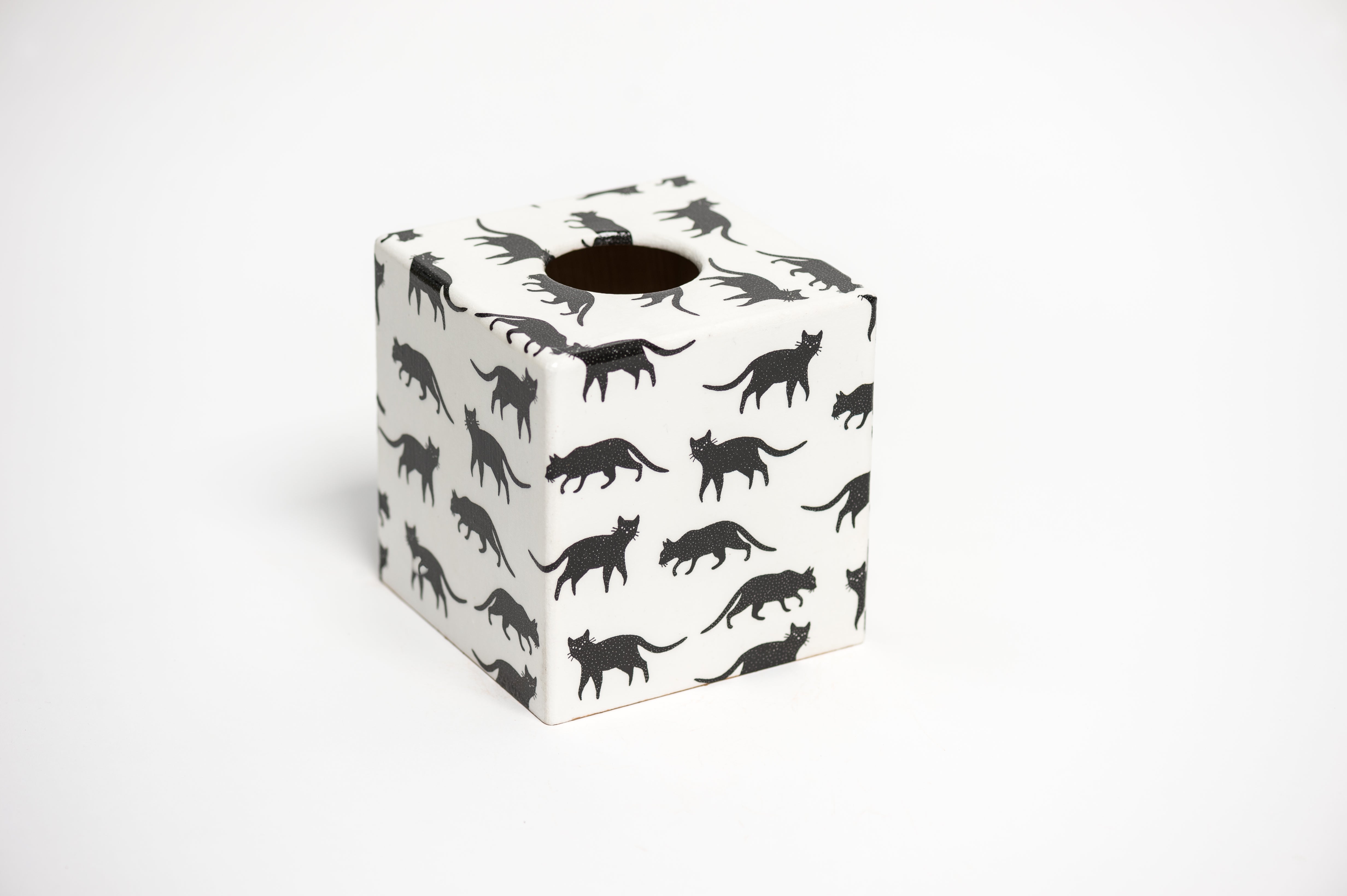 Black Cat Waste paper bin and Tissue Box Cover matching set