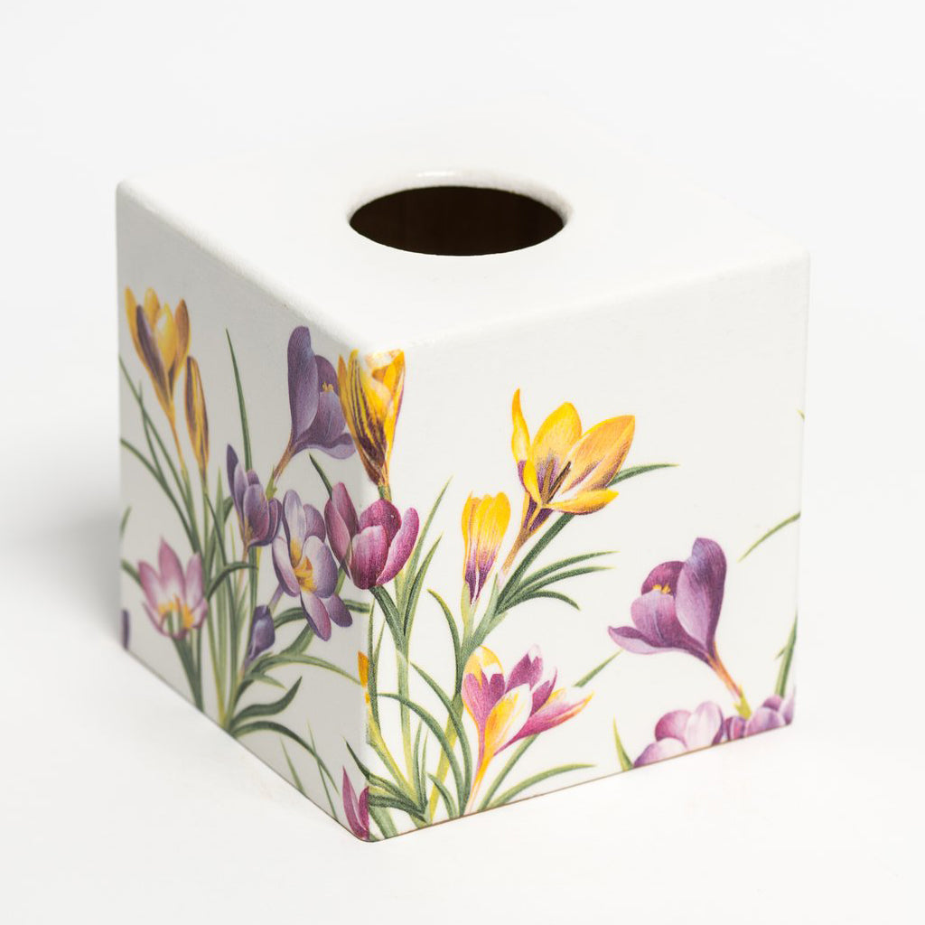 Crocus Flower Tissue Box Cover wooden cube
