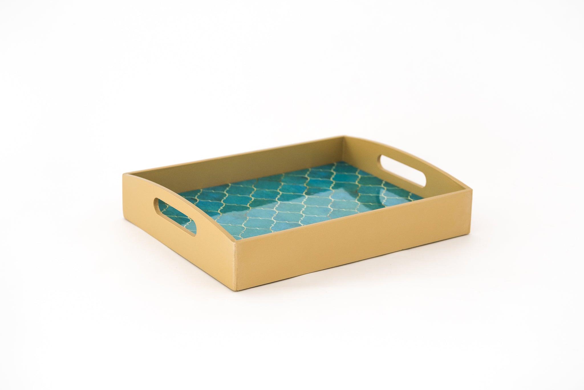 Wooden Serving Tray Turquoise Tile