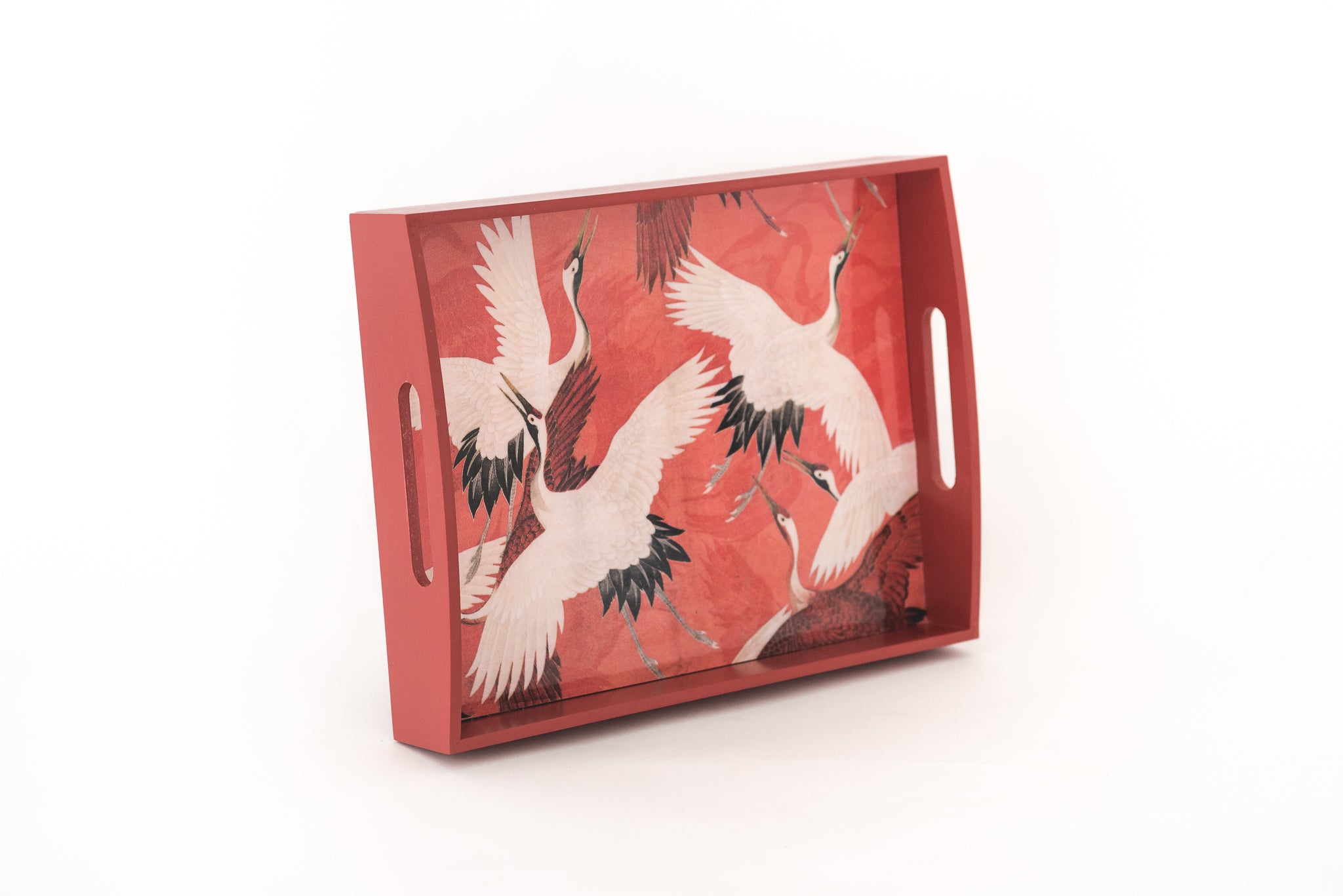 Wooden Serving Tray Red Crane
