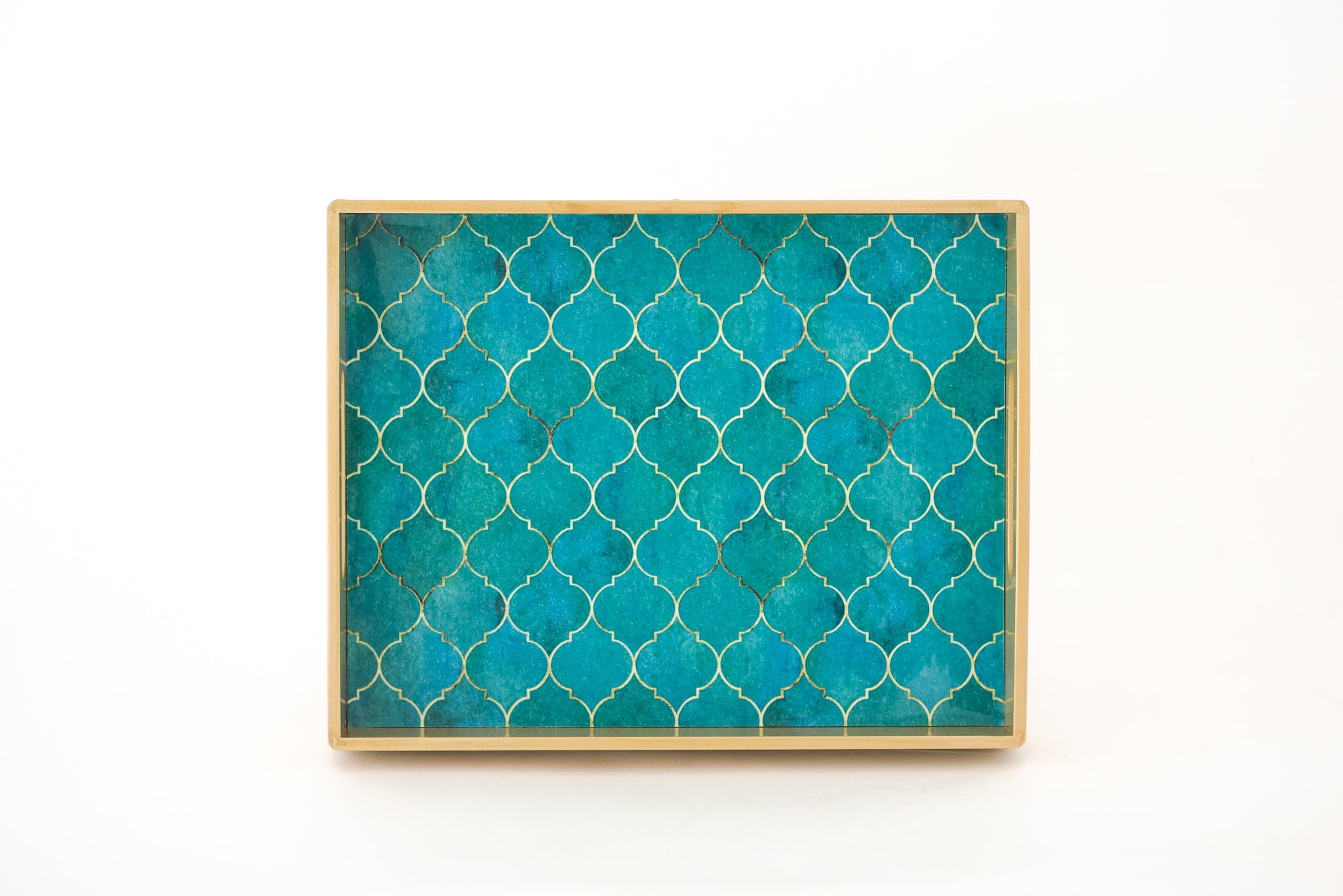 Wooden Serving Tray Turquoise Tile