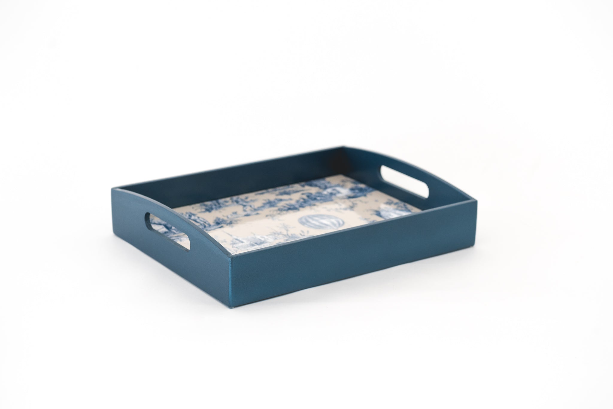 Wooden Serving Tray Blue Toile