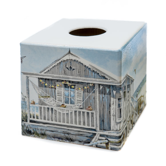 Grey Beach hut tissue box cover