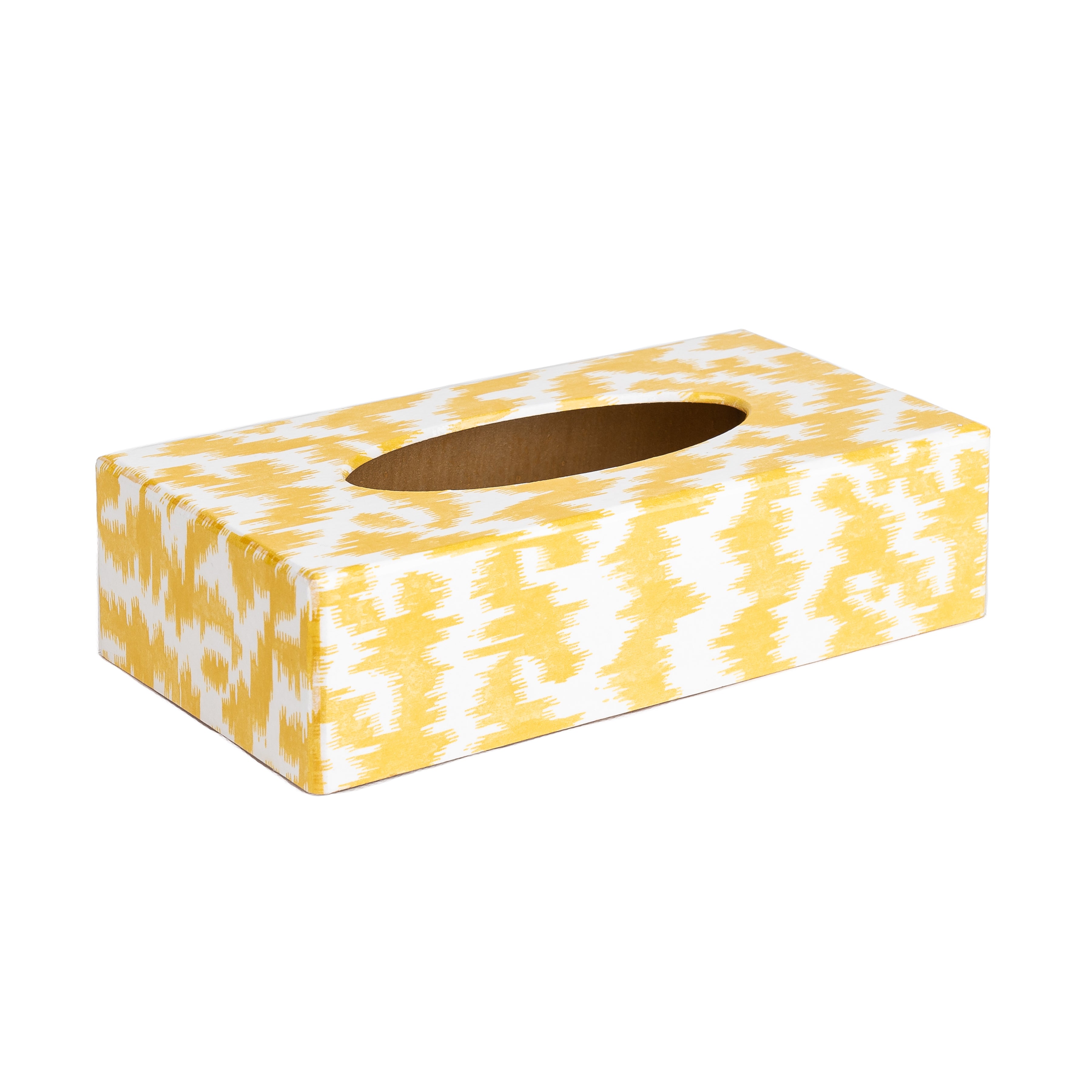 Yellow Ikat rectangular wooden tissue box