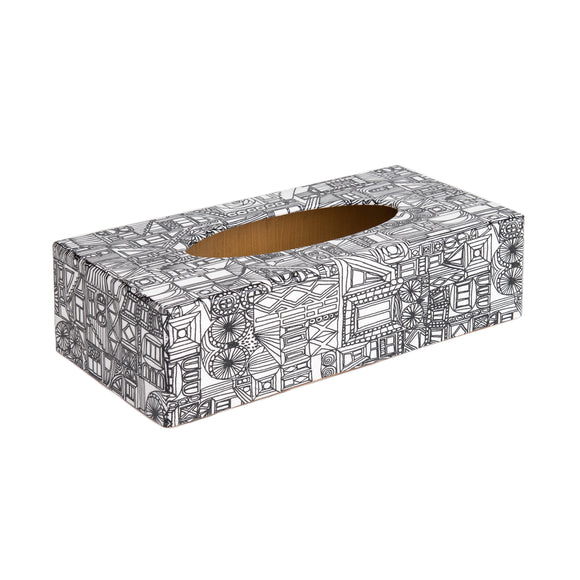 Black Abstract rectangular wooden tissue box cover