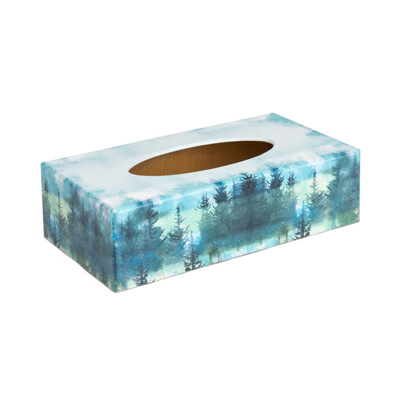 Aqua Trees wooden rectangular tissue box cover