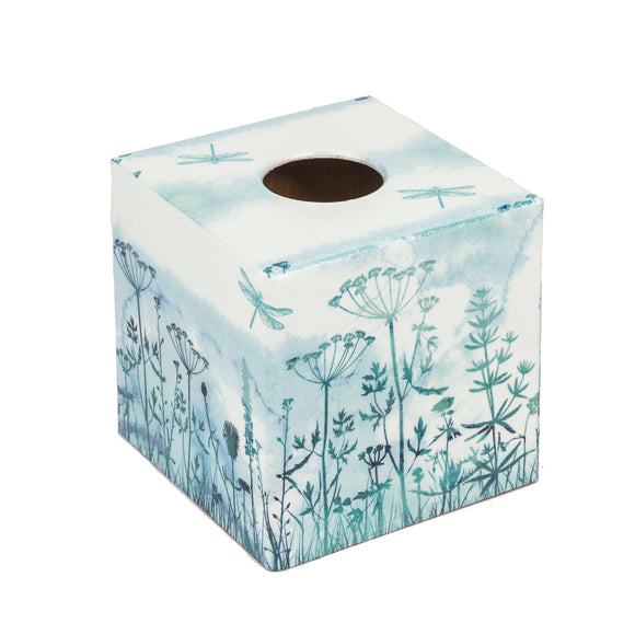 Aqua Flowers Tissue Box Cover