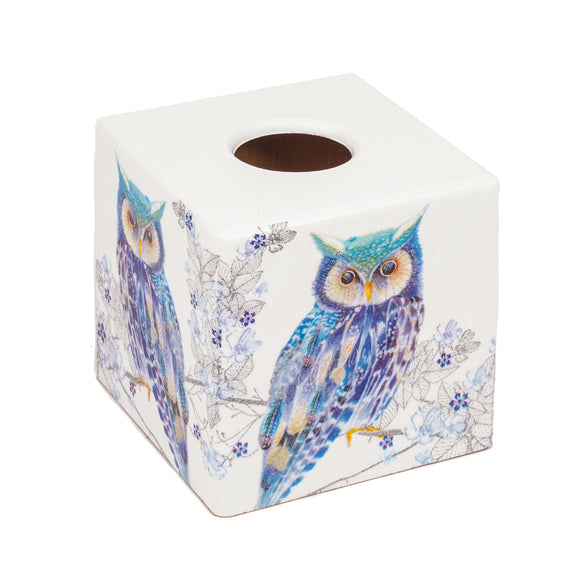 Blue Owl Tissue Box Cover - Handmade | Crackpots