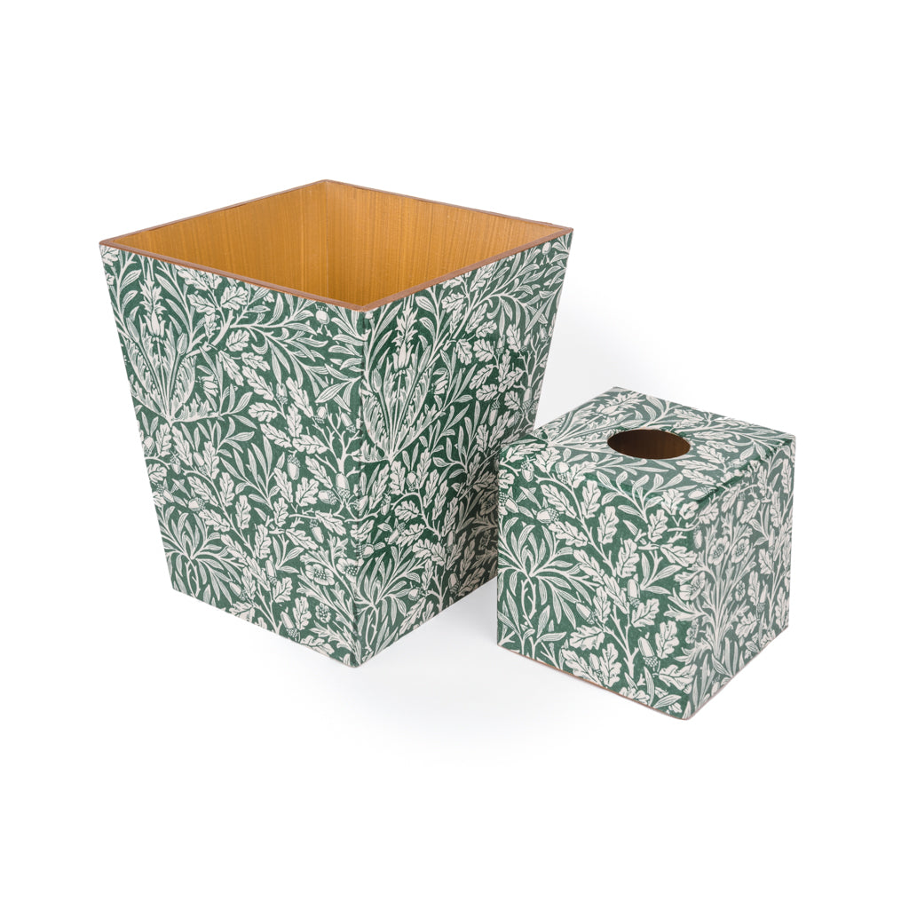 Green Acorn Tissue Box Cover & Waste Paper Bin Set | Crackpots