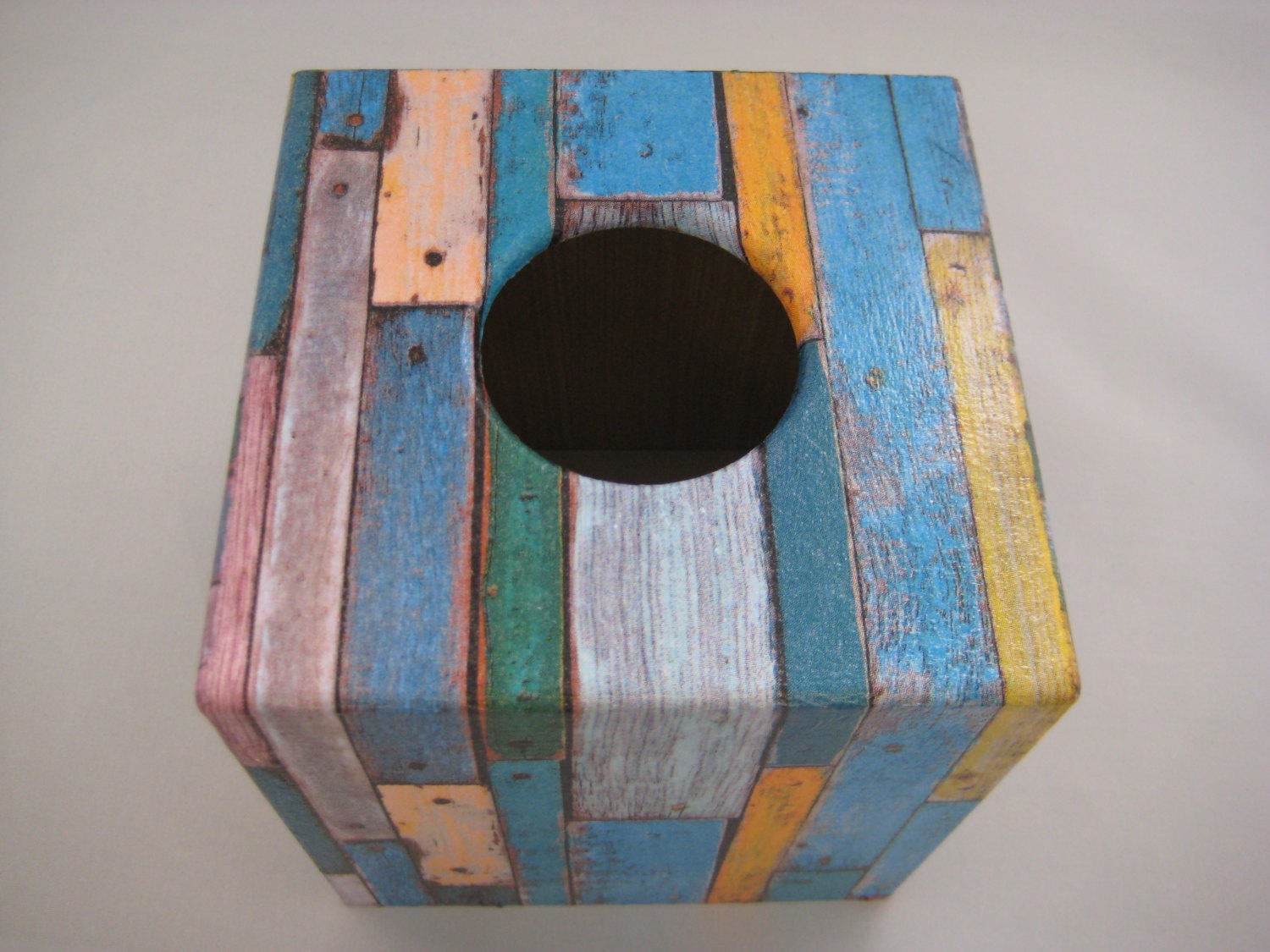 Vintage Blue Wood Tissue Box Cover - Handmade