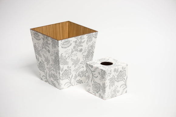 Silver Foliage Waste Paper Bin & Tissue Box Cover Set | Crackpots