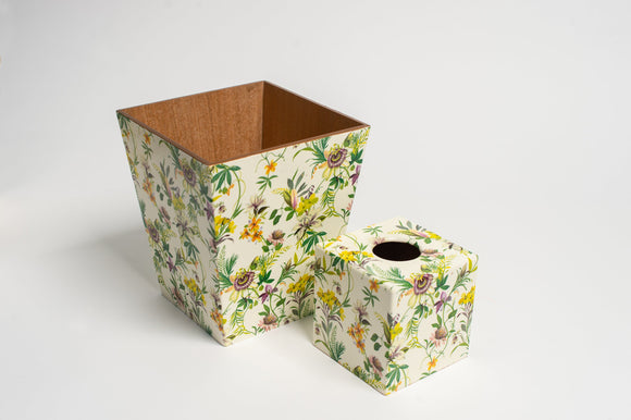 Passion Flower Waste Paper Bin & Tissue Box Cover Set | Crackpots