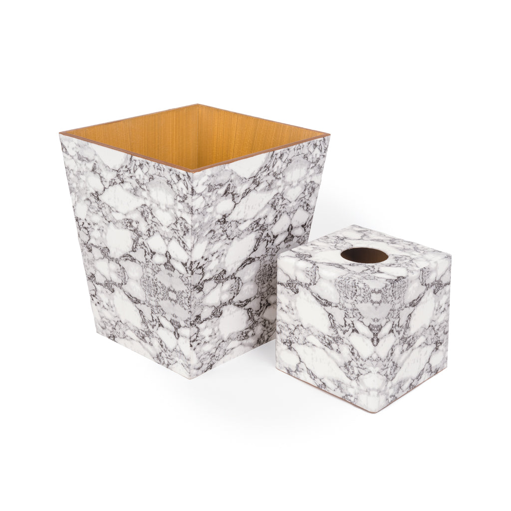 Marble Tissue Box Cover & Waste Paper Bin Set | Crackpots