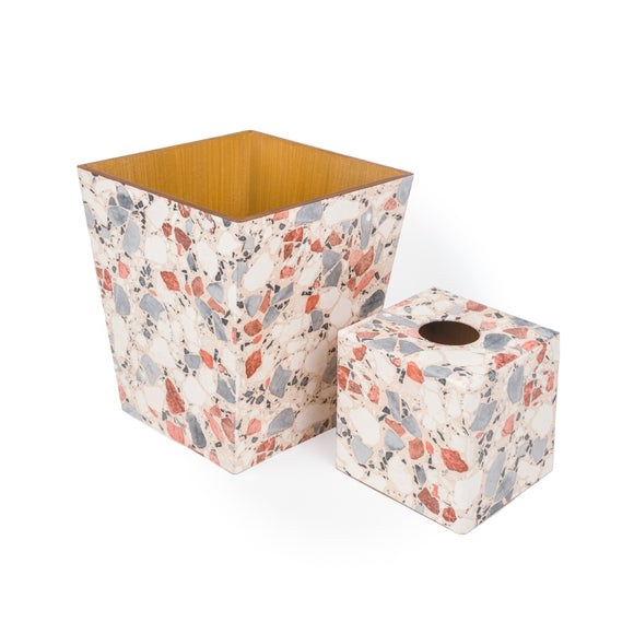 Terrazzo Peach Tissue Box Cover & Waste Paper Bin Set | Crackpots