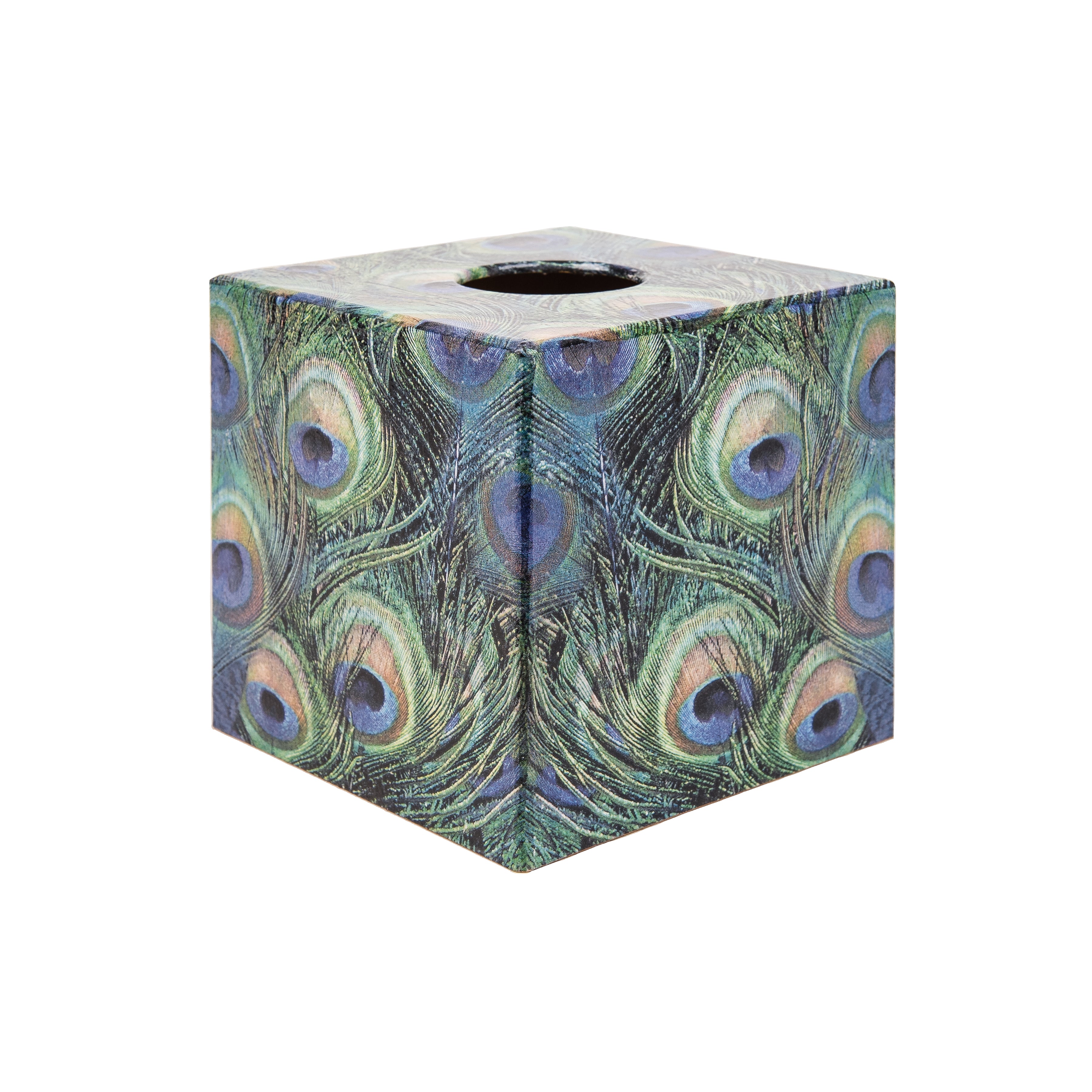 Tissue Box Cover wooden Peacock Plume