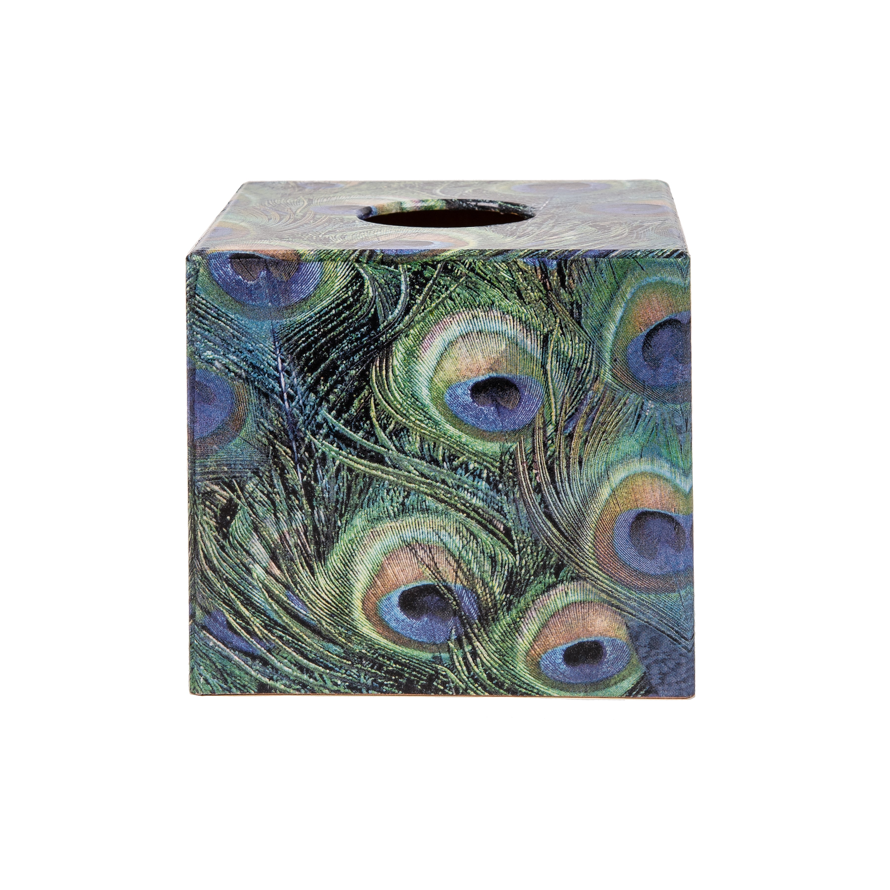 Tissue Box Cover wooden Peacock Plume