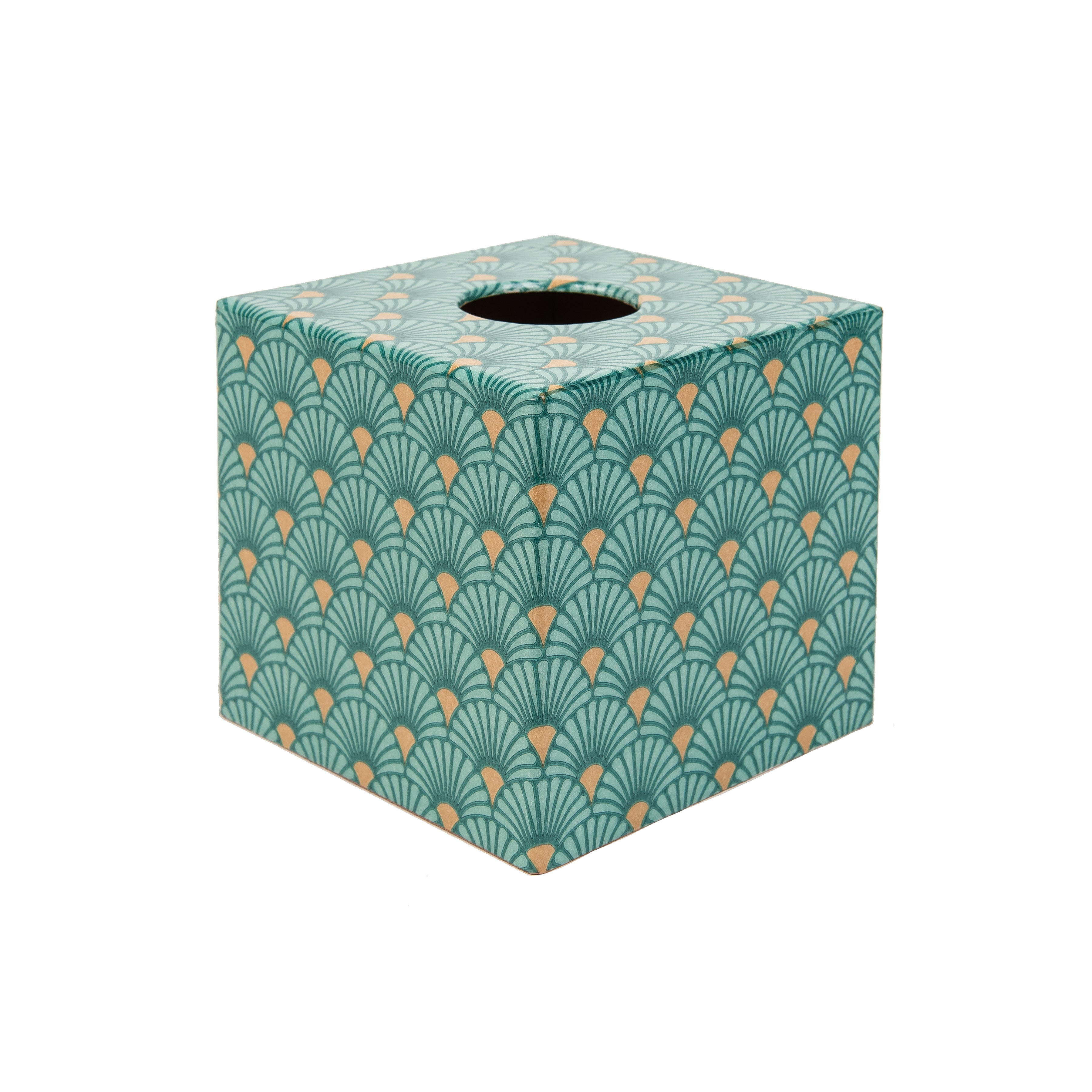 Art Deco Green Tissue Box Cover & Matching Waste Bin