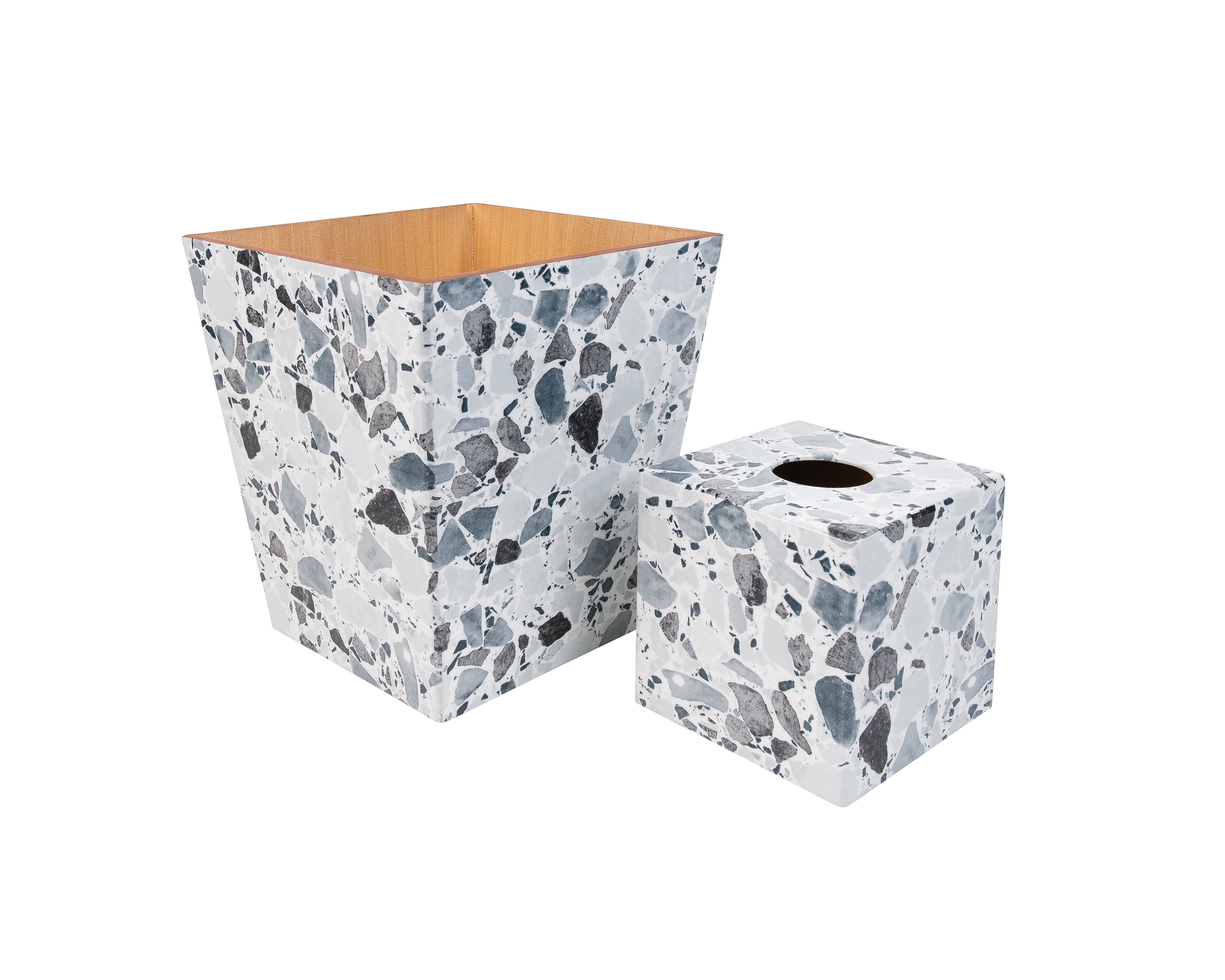 Terrazzo Grey Tissue box cover and waste paper bin set