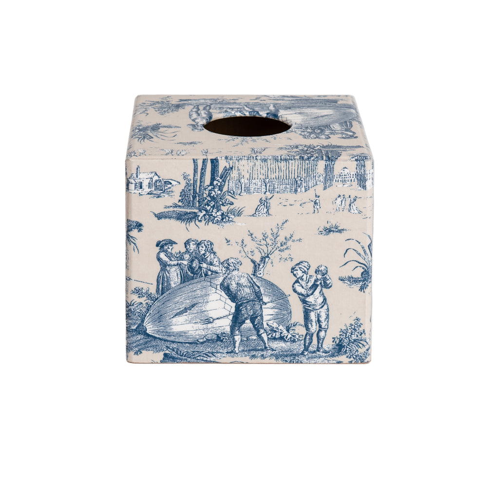 Blue Toile wooden tissue box cover
