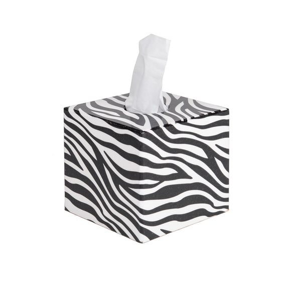 Zebra wooden tissue box cover