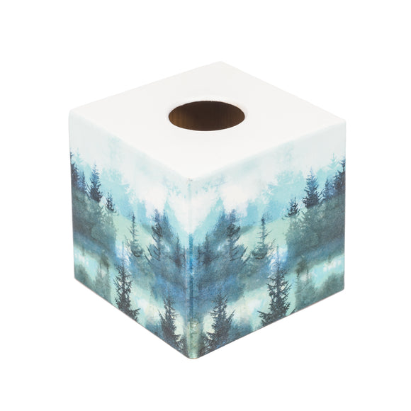 Wooden Tissue Box Cover Aqua Trees